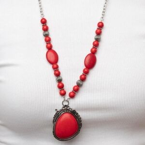 Red Beaded Necklace with Silver Accents